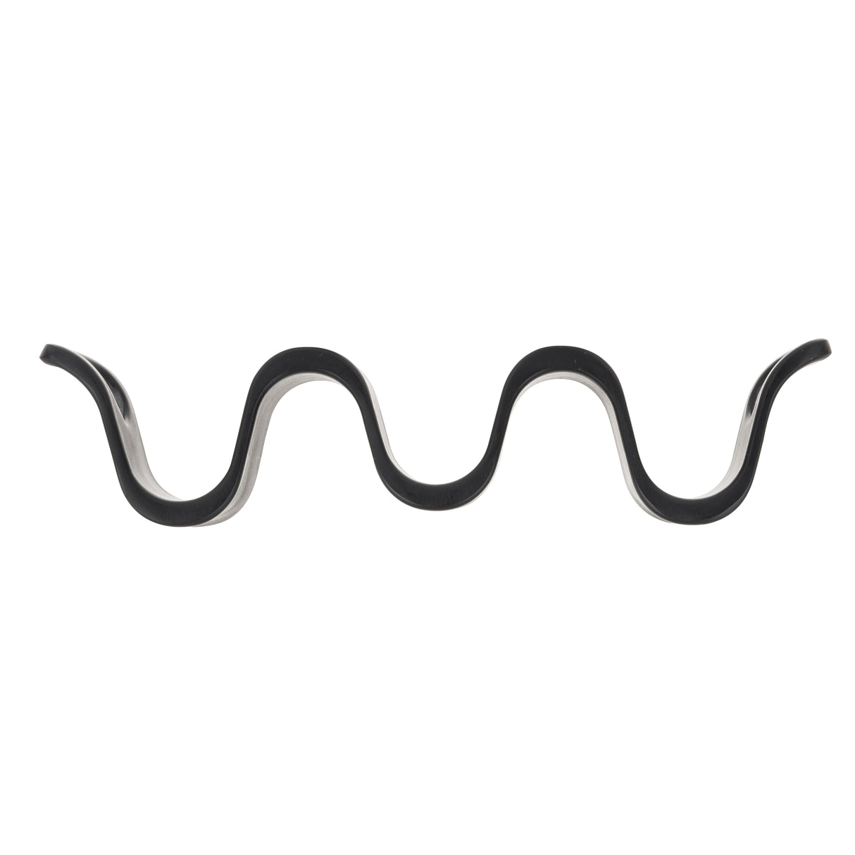 A black and white TableCraft object shaped in a wavy, zigzag pattern viewed from the side. The undulating form creates alternating peaks and valleys, giving it a continuous, wave-like silhouette against a white background.