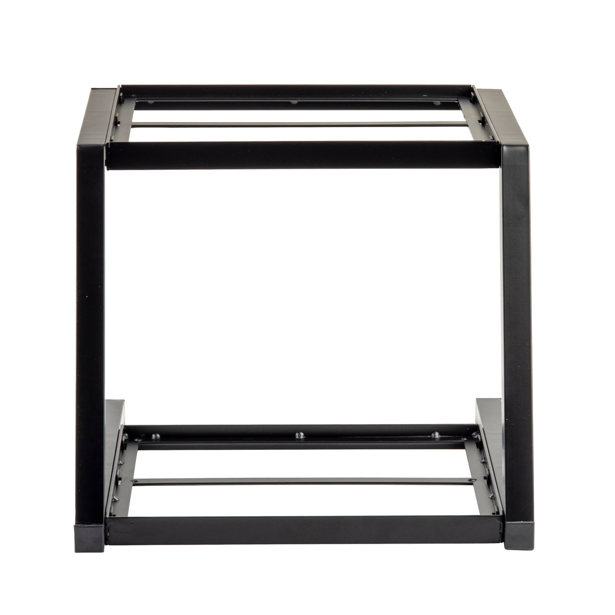 A black metal square frame by TableCraft Products, shown from the front. The open structure with straight edges resembles a minimalistic Grab & Go Two-Tiered Frame or table base, ideal for organizing Gastronorm Half Size trays against a white background.