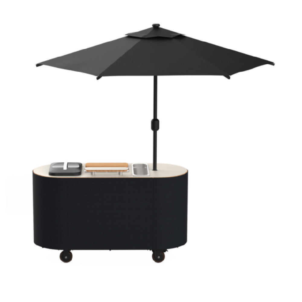 Steelite MGCOVC02VXBB - Oval Cocktail Cart With Vanilla Top, Black Cover, And Black Umbrella
