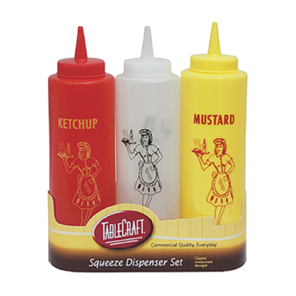 TableCraft Products 1112KMC - Cash & Carry Nostalgia Squeeze Bottle Set, 12 Oz., 3-piece Set Includes: (1) 1112K