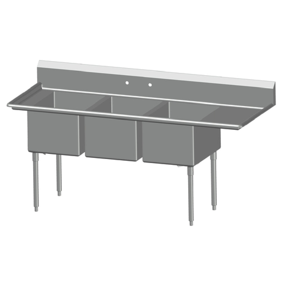 SPG 3N1824-RD24 - Universal Stainless Sink, Three Compartment, 24" Right-hand Drainboard