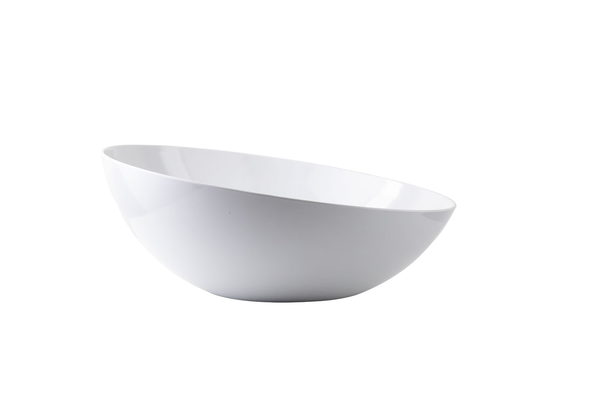 A plain, white Sierra Grande Collection melamine bowl with a smooth, glossy finish sits on a white background. The 20 qt. bowl is empty and slightly angled, displaying its round shape and curved sides.