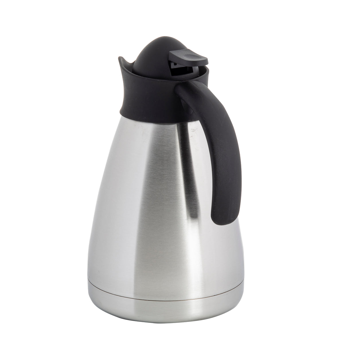 A vacuum insulated stainless steel Coffee Carafe with a black plastic handle and spout, shown upright against a white background. The carafe features a rounded body and matte finish, perfect for keeping beverages hot or cold.