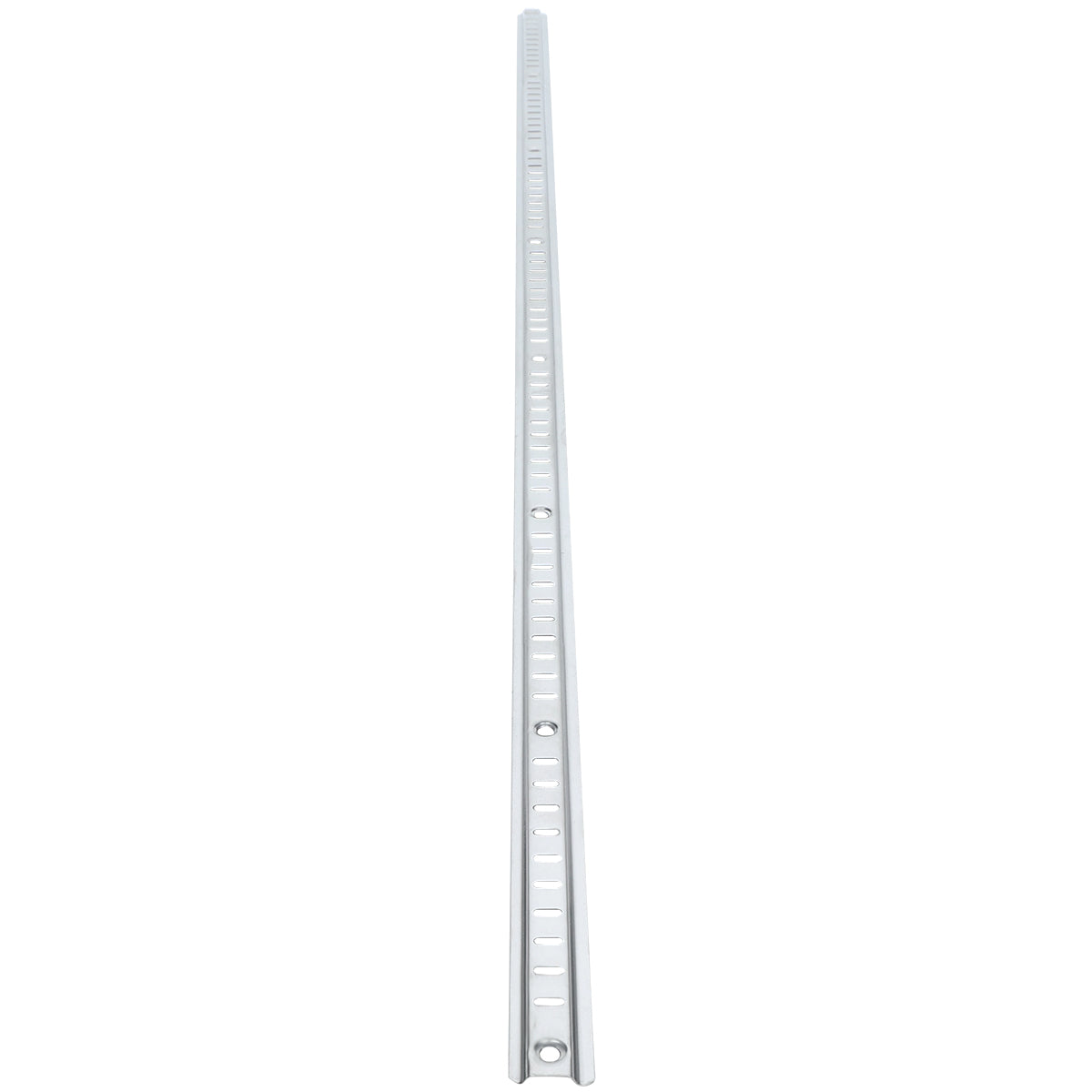 A vertical metal Shelf Pilaster rail with evenly spaced rectangular slots and a few larger round holes, designed for adjustable shelving systems. The Empura Parts rail appears silver and is shown against a white background.