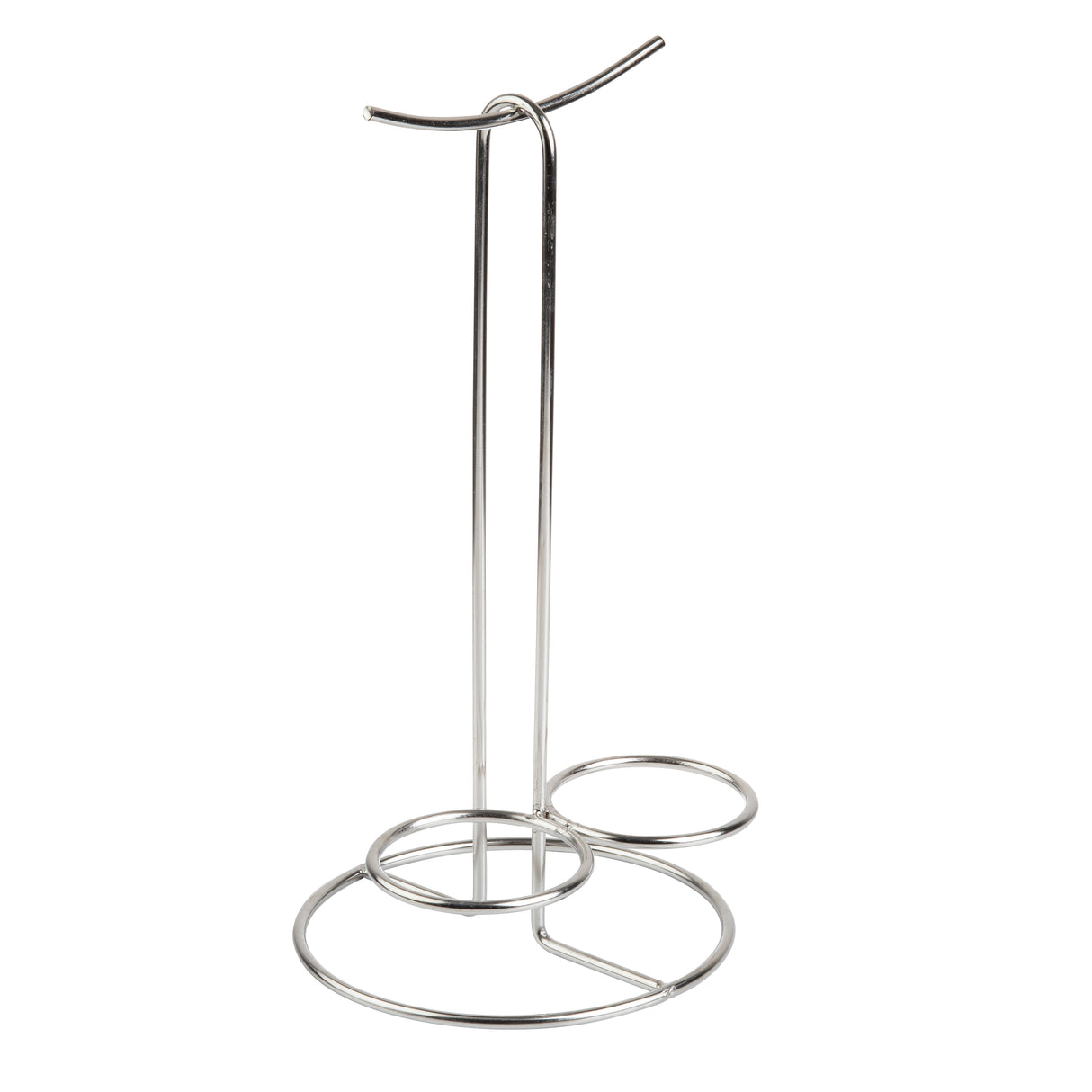 A stainless steel paper towel holder with a minimalist design, featuring a vertical rod for the roll and two circular wire sections at the base for stability—perfect for matching your ramekin holders in any modern kitchen.