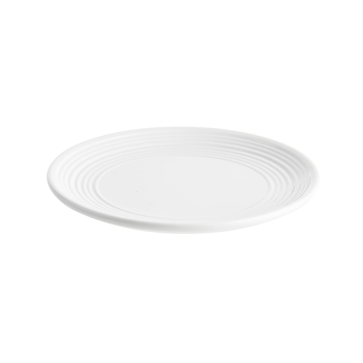 A plain, round TableCraft side plate with a slightly raised rim and subtle concentric ring detailing near the edge, shown against a white background. The plate is empty and photographed at a slight angle.