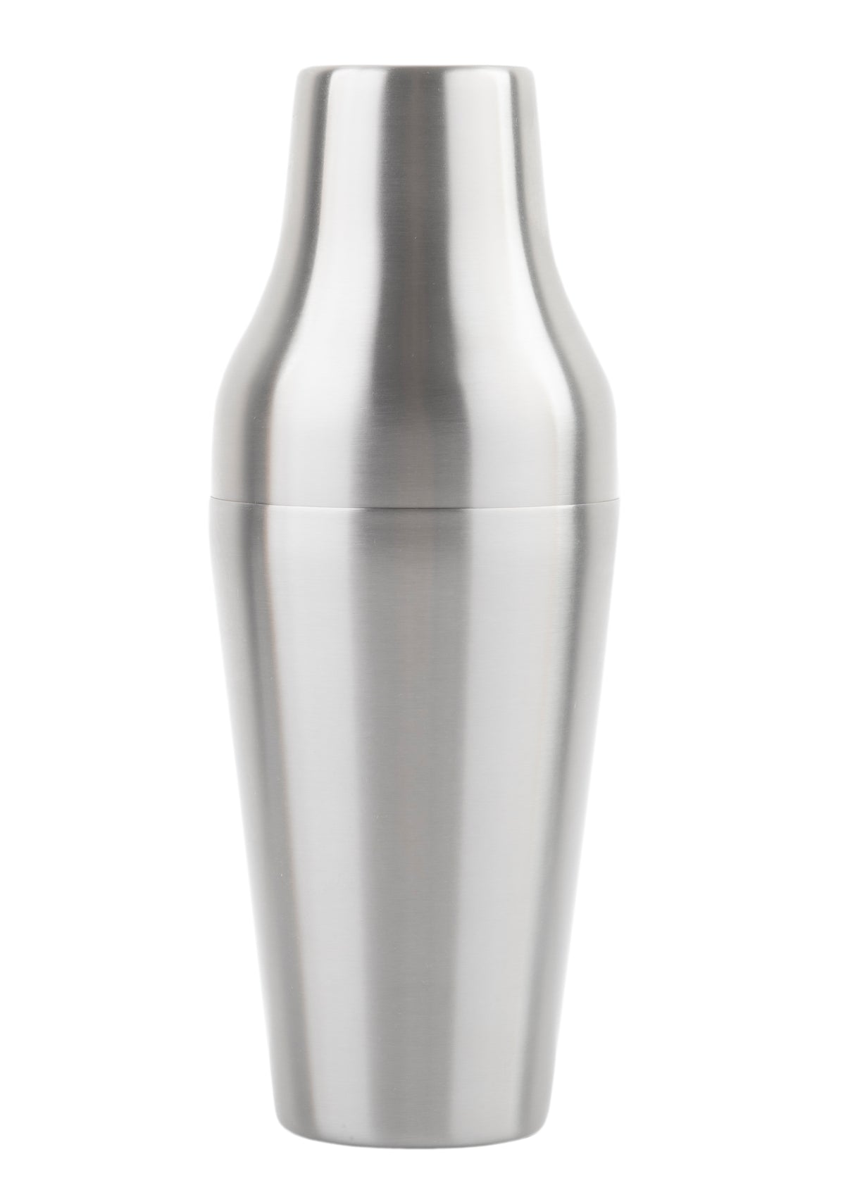 A 20 oz stainless steel cocktail shaker with a smooth, brushed finish is pictured upright against a plain white background. The shaker features a sleek, modern design with a slightly tapered base and a rounded top.