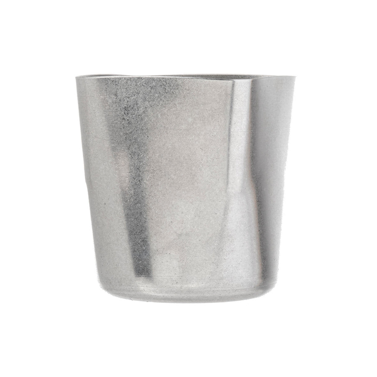 A simple, slightly textured stainless steel fry cup with a plain, cylindrical shape and smooth rim is shown against a white background. The cup has a matte, stonewashed finish and appears lightweight and unadorned.
