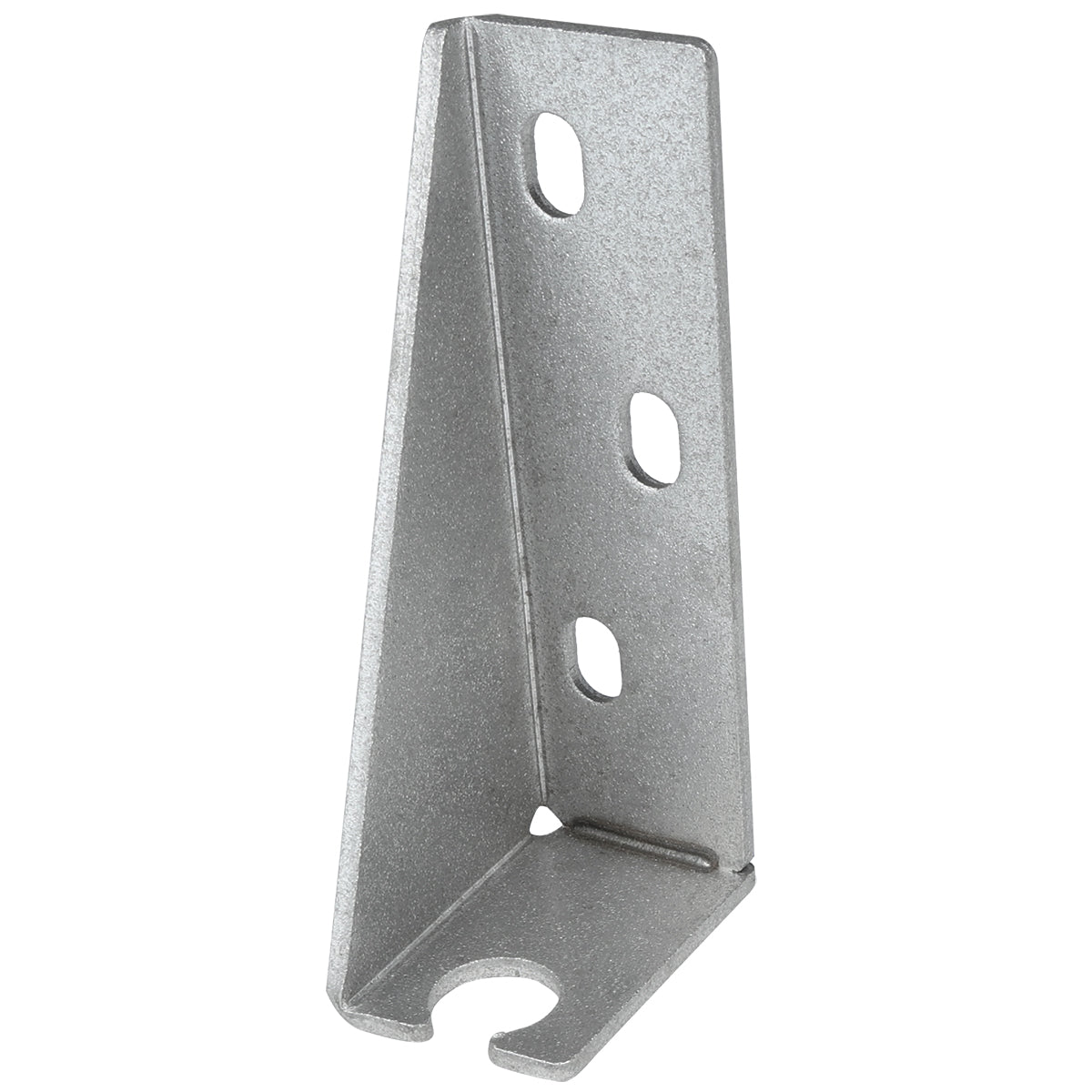 A single gray metal Door Hinge Bracket, model E-KB54FG, with a right-angle shape, three oval holes on the vertical face, and a rounded cutout on the horizontal base—ideal for Empura Refrigeration structural support or mounting purposes.