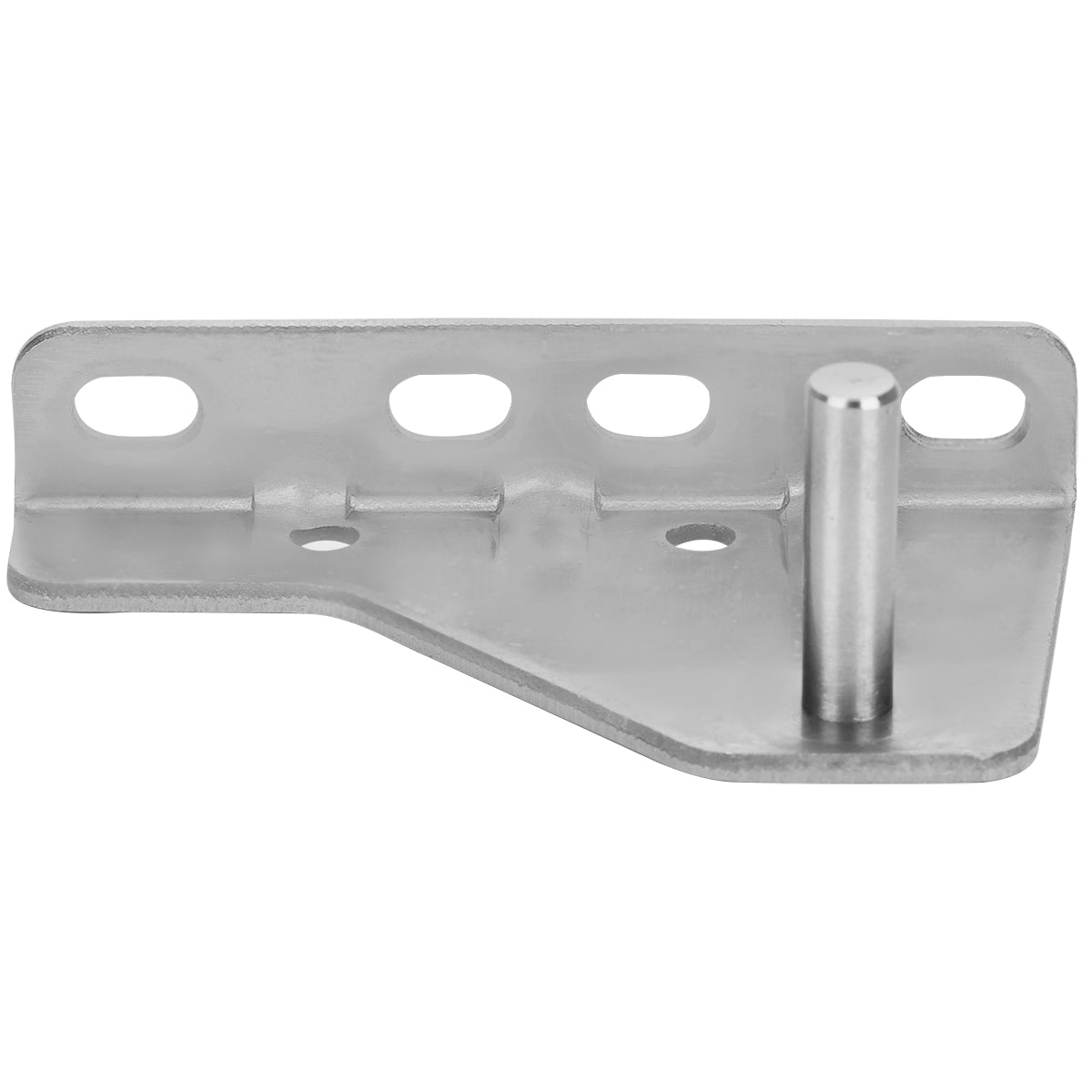 A metal Light Switch Bracket with a right-angle bend, three oval mounting holes, and a protruding cylindrical peg. The smooth, metallic surface—likely stainless steel—is ideal for mounting Empura Refrigeration or Empura Parts components.