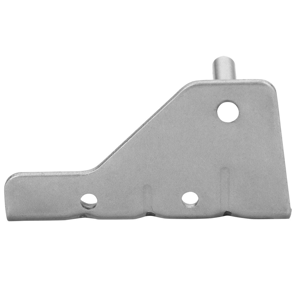 A silver metallic Light Switch Bracket with three circular holes and one cylindrical peg. The bracket features an angled top edge, a flat bottom edge, and a smooth, matte finish—ideal for mounting or structural support in Empura Refrigeration units.