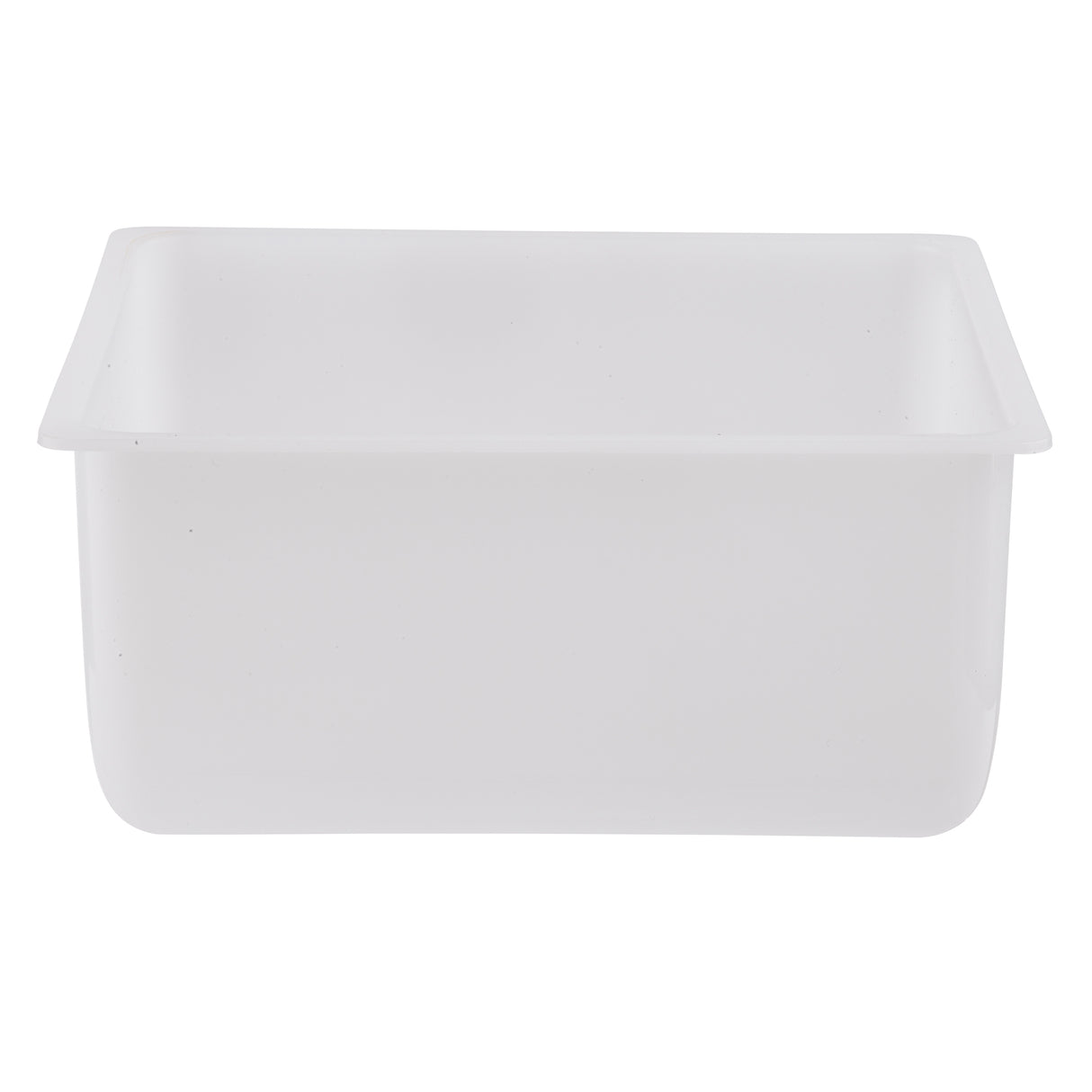 A plain, rectangular, translucent white plastic condiment holder with smooth, slightly rounded edges. The container is empty and shown on a white background, viewed from the front at a slight angle. It is also dishwasher safe for easy cleaning.