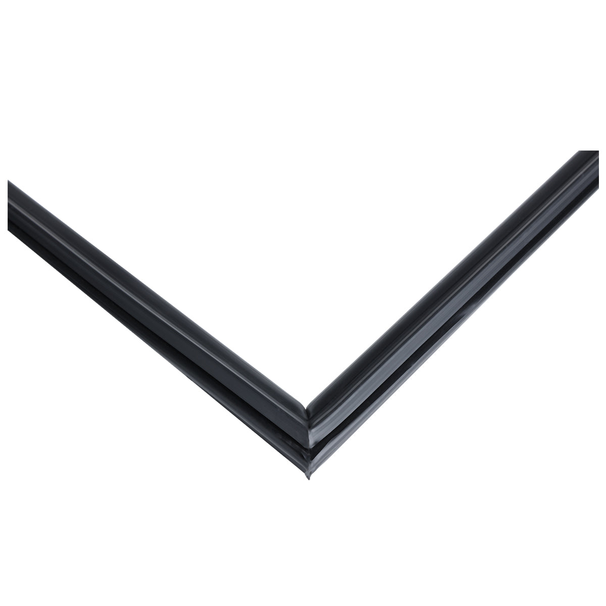 Close-up of a black picture frame corner against a white background. The glossy, smooth finish resembles the precision of an Empura Refrigeration E-KBB903B door gasket, highlighting the frame’s construction and material detail.
