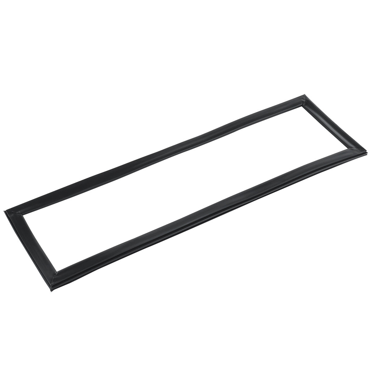A black rectangular rubber door gasket, compatible with Empura Refrigeration E-KCBR72, is shown against a white background. It features smooth edges and a flexible hollow center, ideal for sealing or fitting applications.