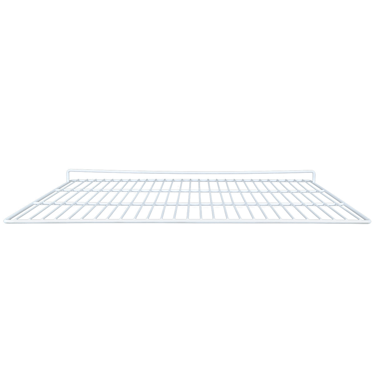 A white metal wire Right Shelf from Empura Parts is shown against a plain white background. The shelf has evenly spaced horizontal and vertical wires, with a small upward lip at the back edge for added support.