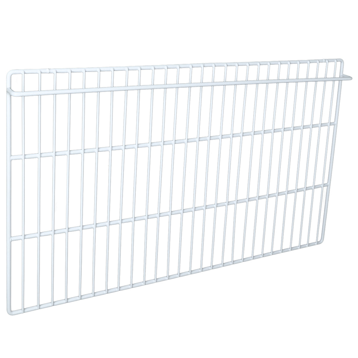 A rectangular white metal wire shelf or panel with evenly spaced bars forms a grid pattern. This lightweight Empura Parts structure is ideal for shelving, storage, or use as a divider. The background is plain white.