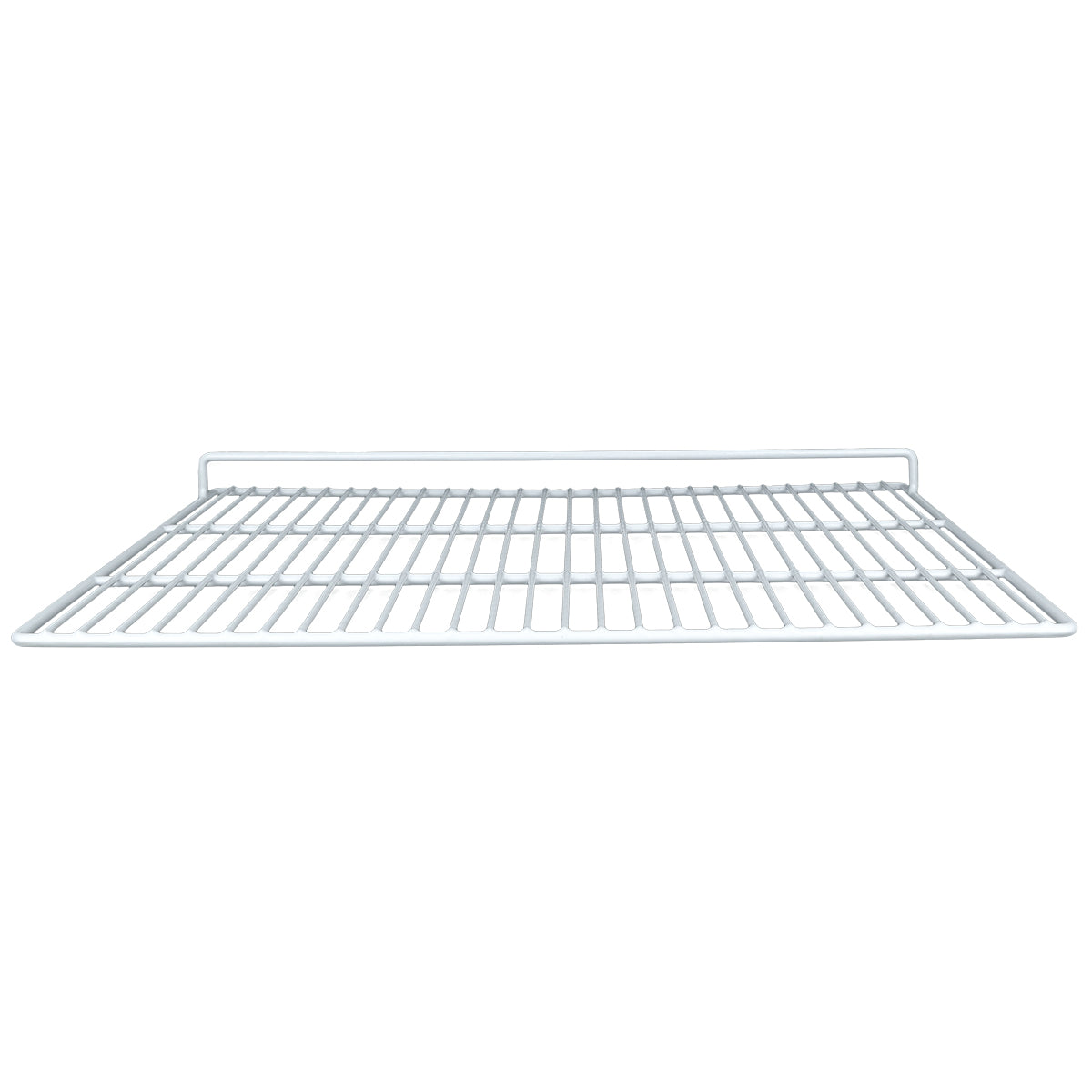 A metal wire Middle Shelf for Empura Refrigeration, model E-KSP72, with a rectangular shape, evenly spaced horizontal bars, and a raised back edge. The head-on view highlights its grid pattern and flat surface.
