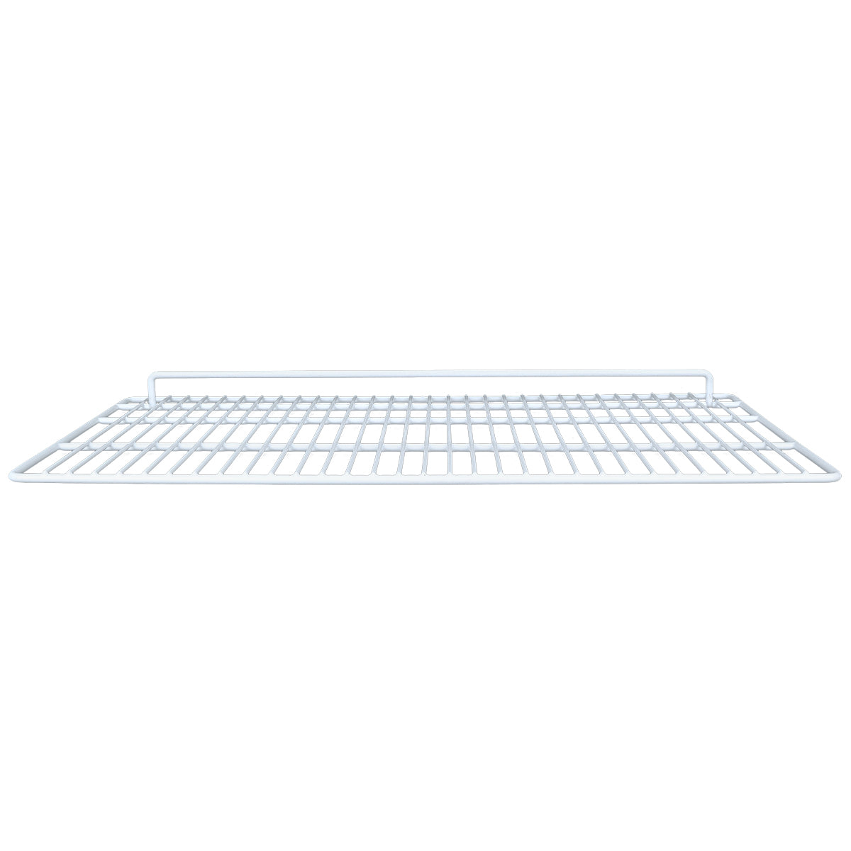 A white Empura Parts wire bottom shelf is viewed from the front against a plain white background. The shelf features a rectangular grid design with closely spaced parallel bars and a slightly raised back edge for support. Simple and utilitarian.