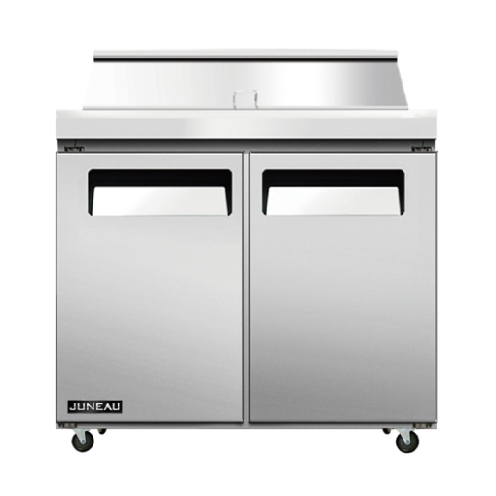 Omcan 58006 (PT-TH-0920-HC) Juneau Refrigerated Prep Table Two-section Rear Mount Self-contained Refrigeration