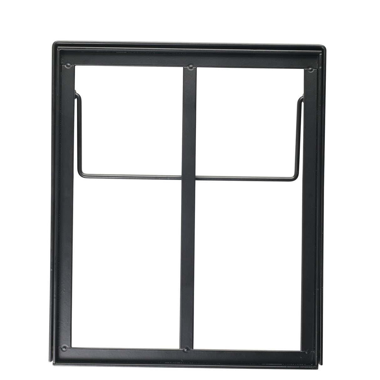 A rectangular black metal crate stand with two vertical bars in the center and a horizontal bar near the top, resembling a window or rack, photographed against a plain white background. The simple, industrial frame is ideal for gastronorm display crates.