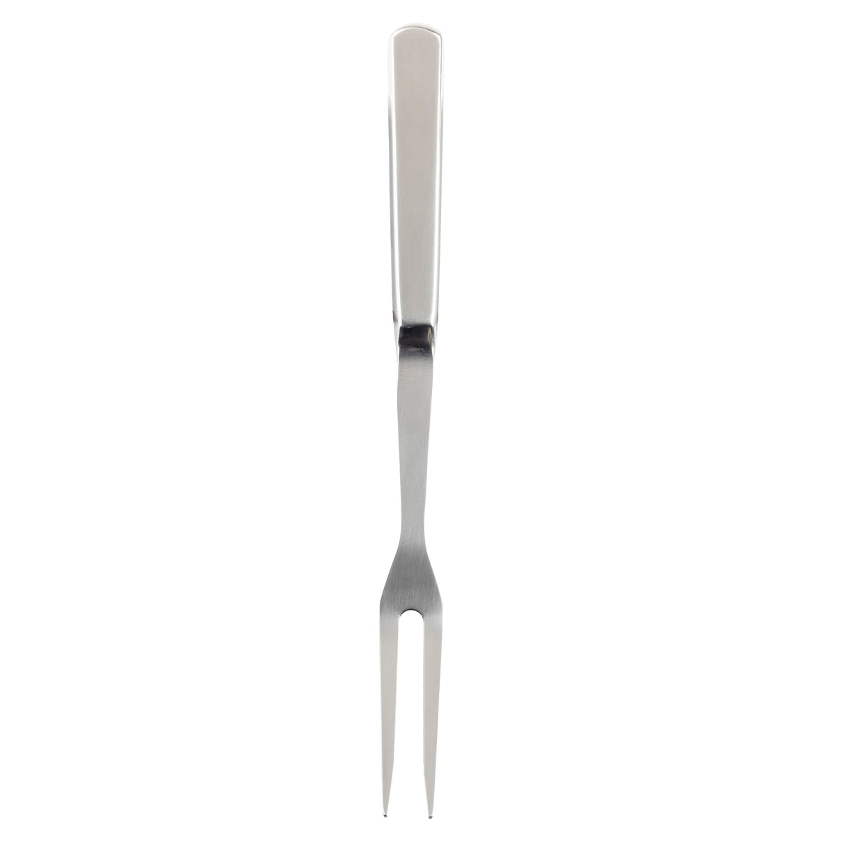 The Holden Collection stainless steel two-tine fork is displayed on a white background, shown vertically with its rectangular handle at the top and the sharp tines pointed downward.