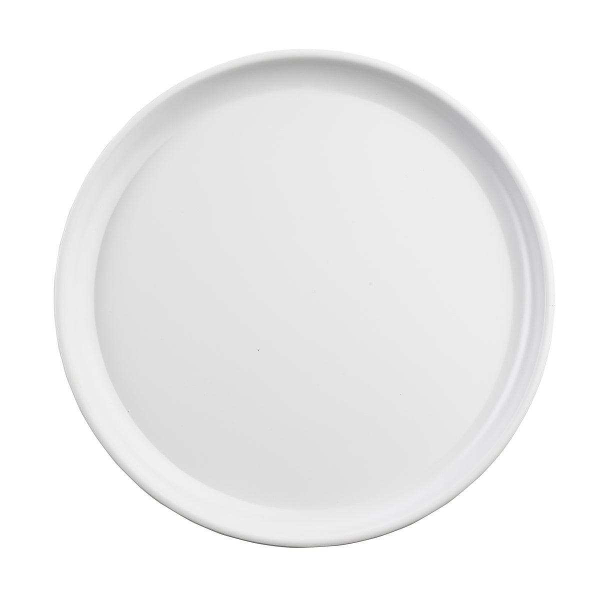 A plain, round Terra Collection Serving Plate is centered on a white background. With a slightly raised rim and no decorations, this TableCraft Products plate is viewed from above, highlighting its simplicity and clean design.