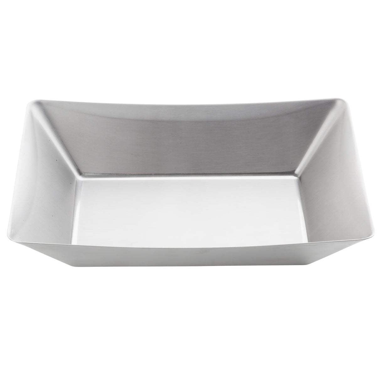 A rectangular, stainless steel fry tray with angled sides and a smooth, shiny surface. Part of the Better Burger Collection, it features clean lines without decorations or handles and is photographed from above to show its deep, wide interior.