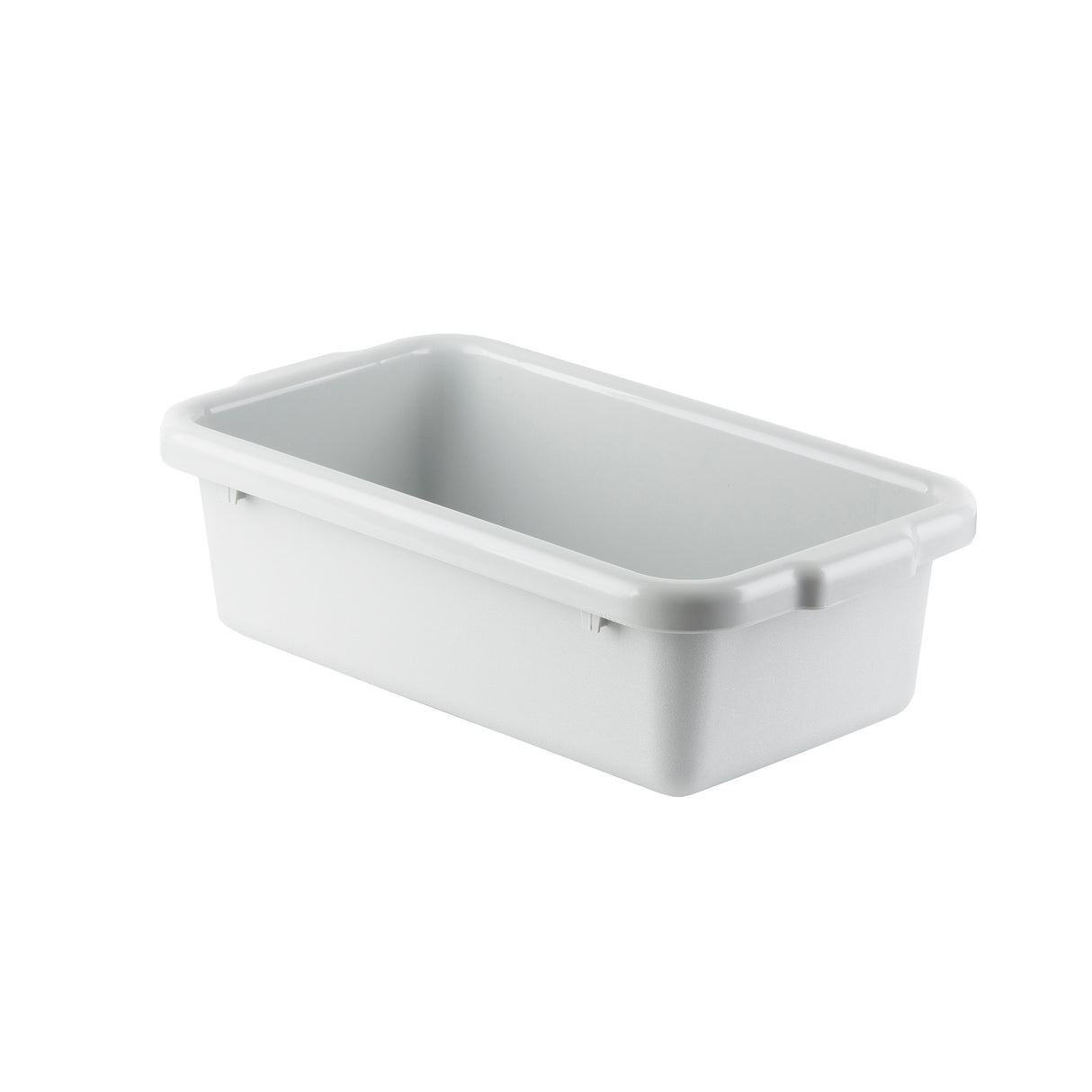 A rectangular, white plastic storage bin made from high density polyethylene, featuring smooth sides and rounded corners. The stackable bin has a slightly raised edge around the top rim and is shown against a plain white background.
