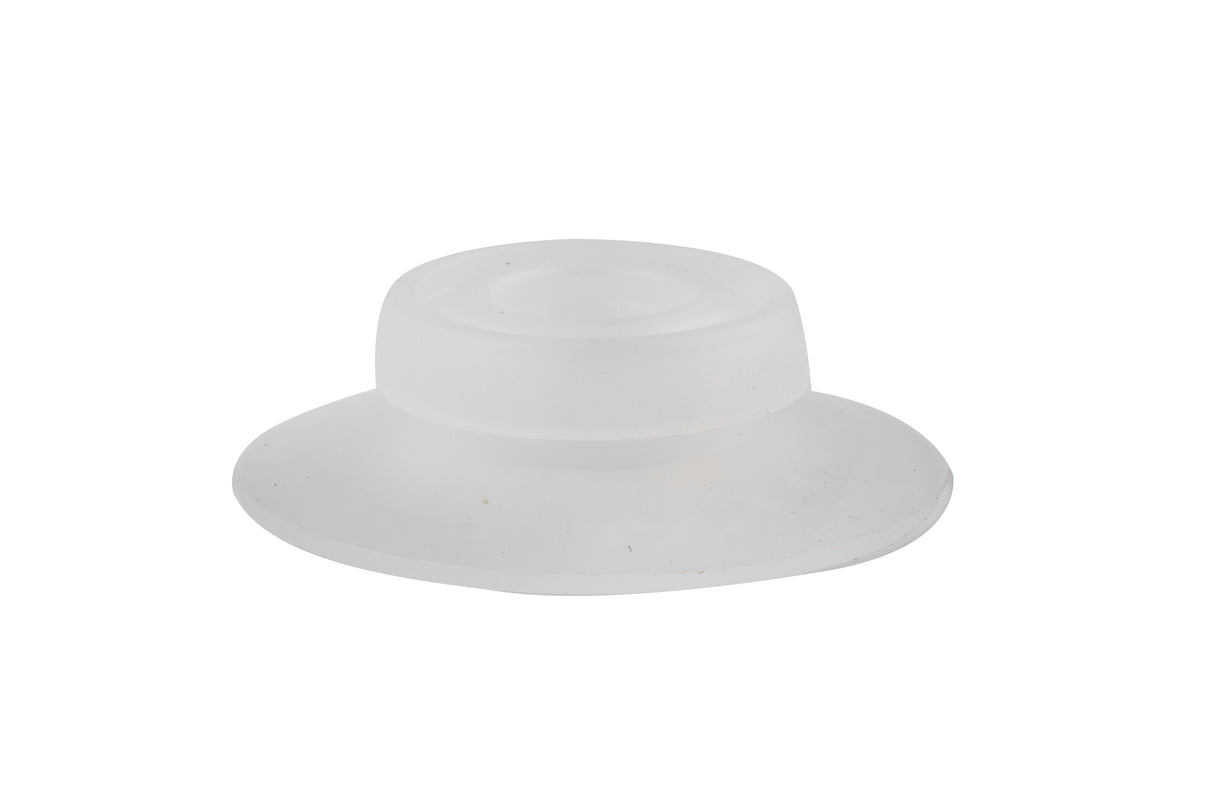 A translucent, white silicone rubber bumper with a rounded top and wide flat base, set against a plain white background. Smooth and flexible, it features a durable silicone valve and is designed to cushion or protect surfaces.
