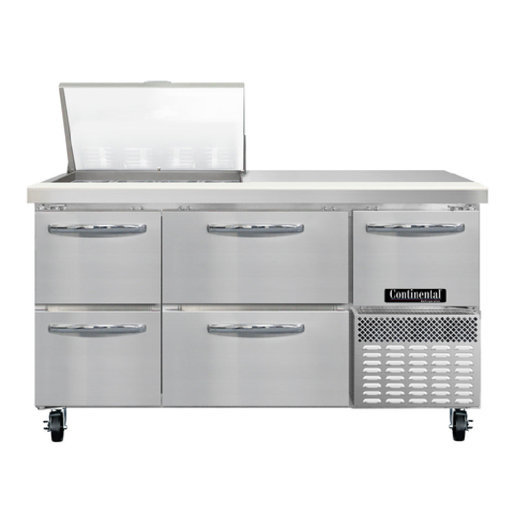 Continental Refrigerator RA60N12M-D Refrigerated Base Sandwich Unit 60"W 300 Series Stainless Steel (Mighty) Top With (12) 1/6 Size X 4" Deep Pans