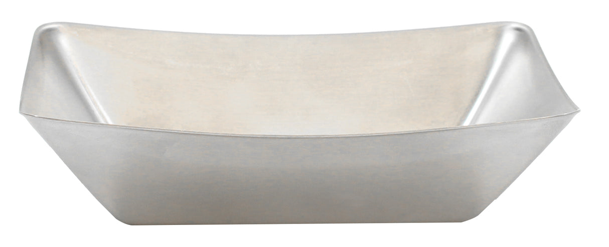 A rectangular, shallow Better Burger Fry Tray with slightly flared, angled sides and smooth edges. The minimalist stainless steel fry tray features clean lines and a matte finish, giving it a modern, contemporary appearance on a white background.