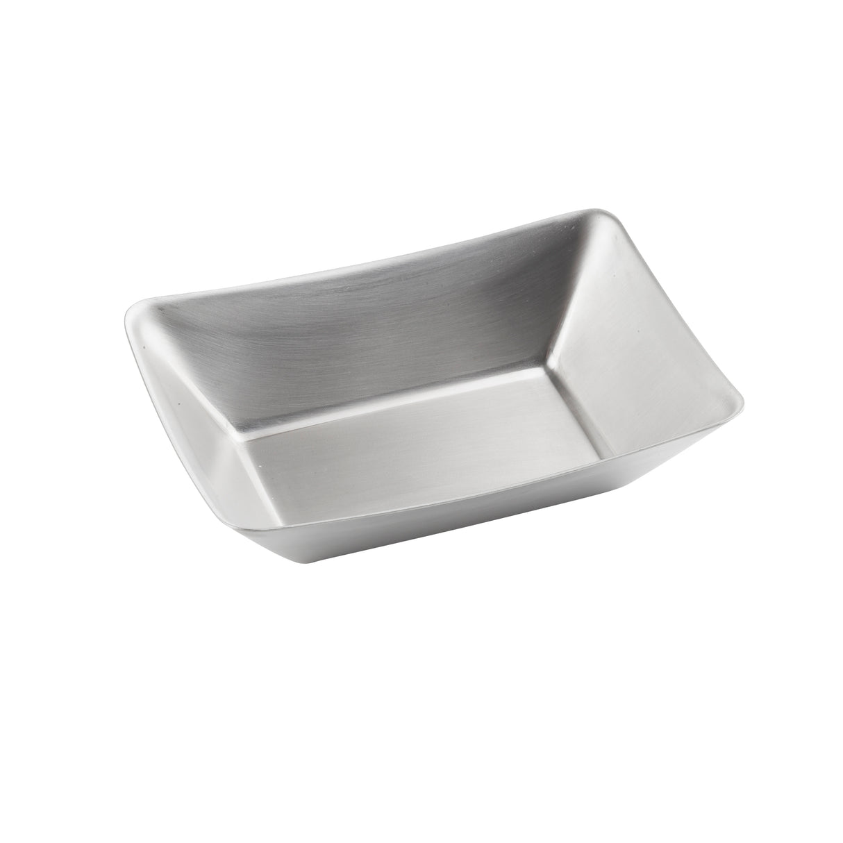 A rectangular, shallow stainless steel fry tray with angled sides and a smooth, polished finish. This Better Burger Fry Tray is empty and shown against a plain white background. It is also dishwasher safe for easy cleaning.