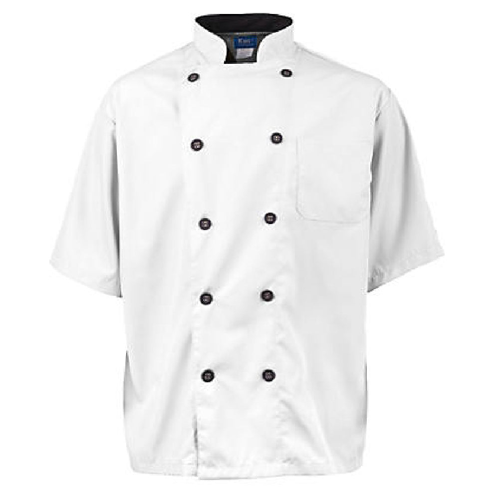KNG 2124WHBKL Kng Active Chef Coat Lg Mens White/black Ss