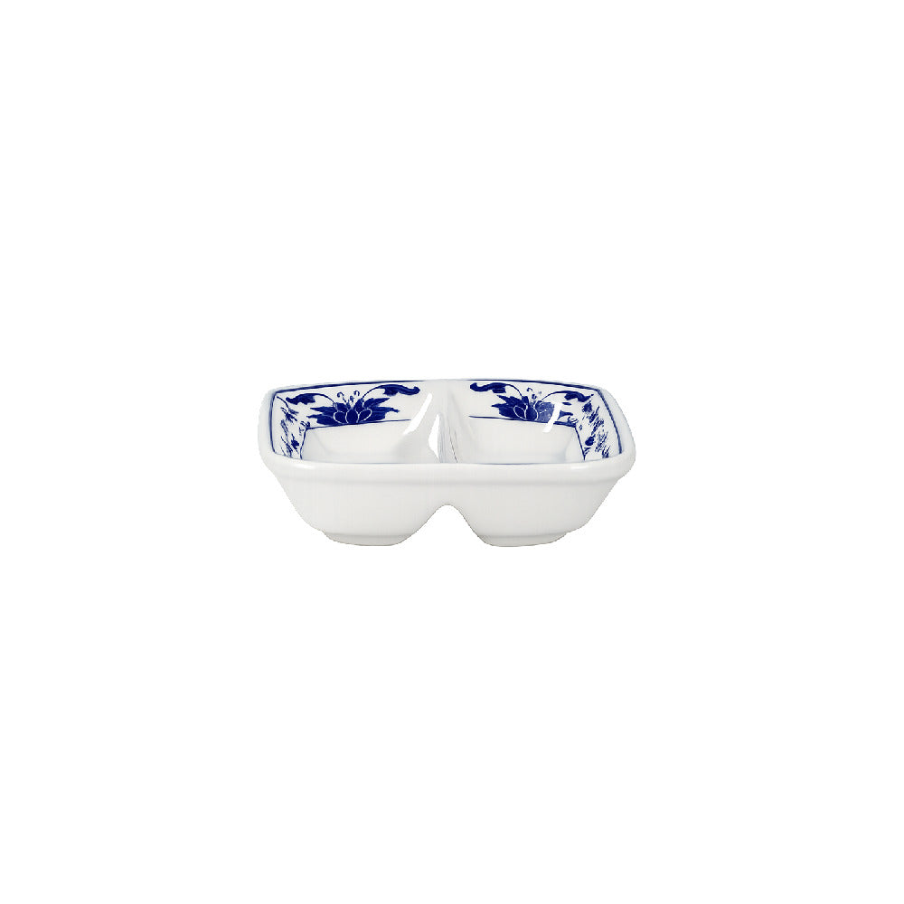 Cameo China Tableware USA 255-013 - Blue Lotus Divided Dish, 2-compartment, 3" X 3" X 7/8"H (7.5 Cm X 7.5 Cm X 2.1 Cm)