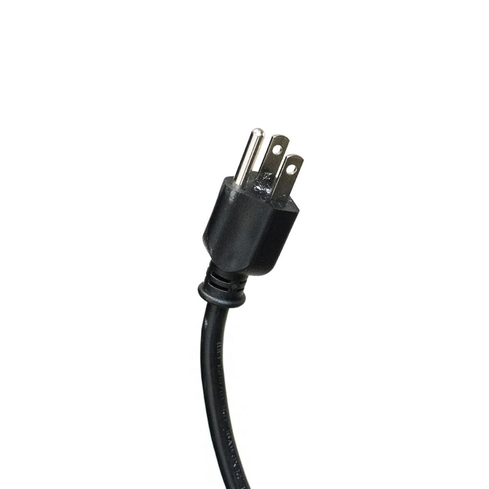A black three-prong electrical plug, used for the Empura EGM-23B refrigerated merchandiser, is shown against a plain white background. The plug is angled upward, clearly displaying the metal prongs—essential for commercial food storage units.