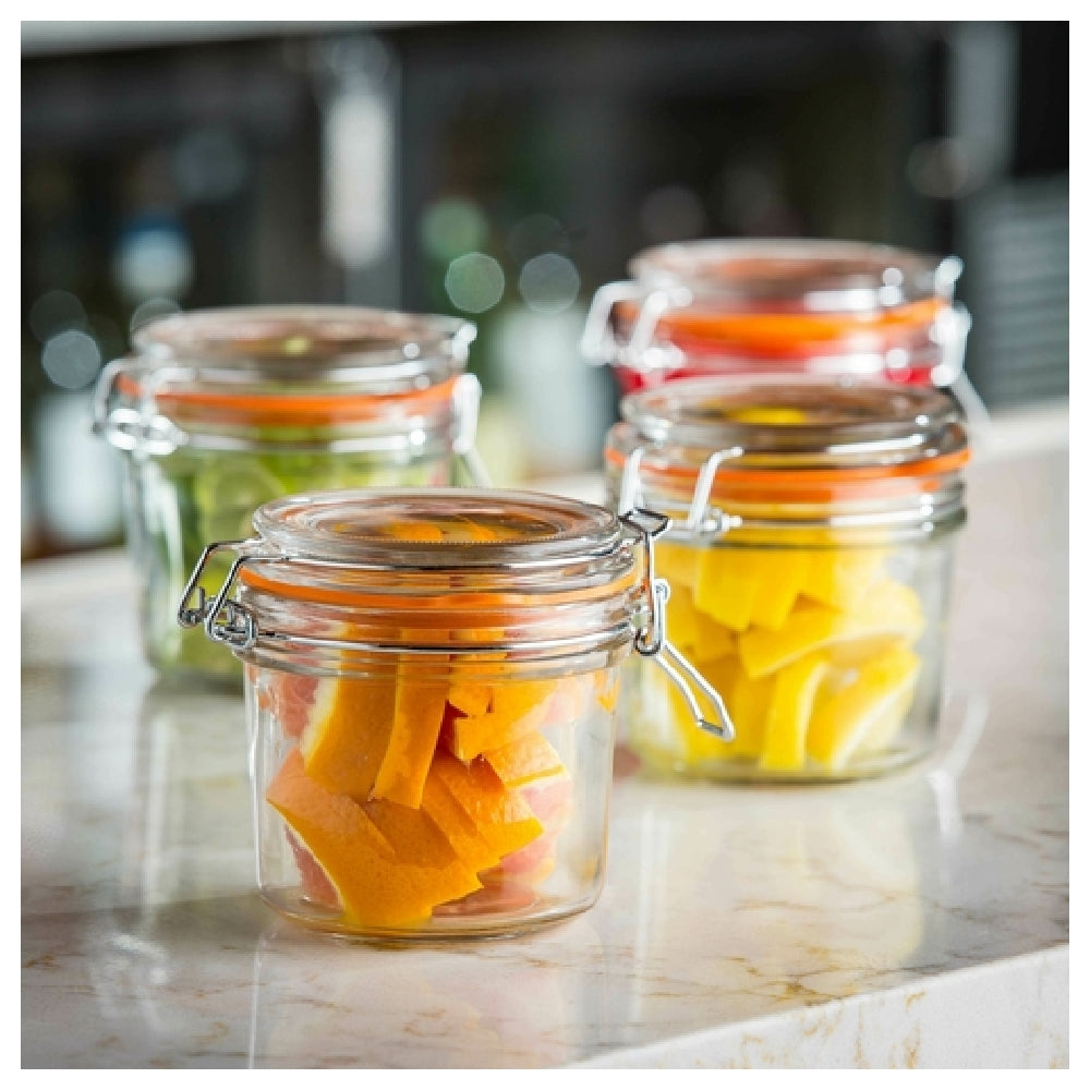 TableCraft Products CJS12 - Cash & Carry Condiment Jar Set, Includes: (4) 12 Oz. Jar With Clip Top Lid