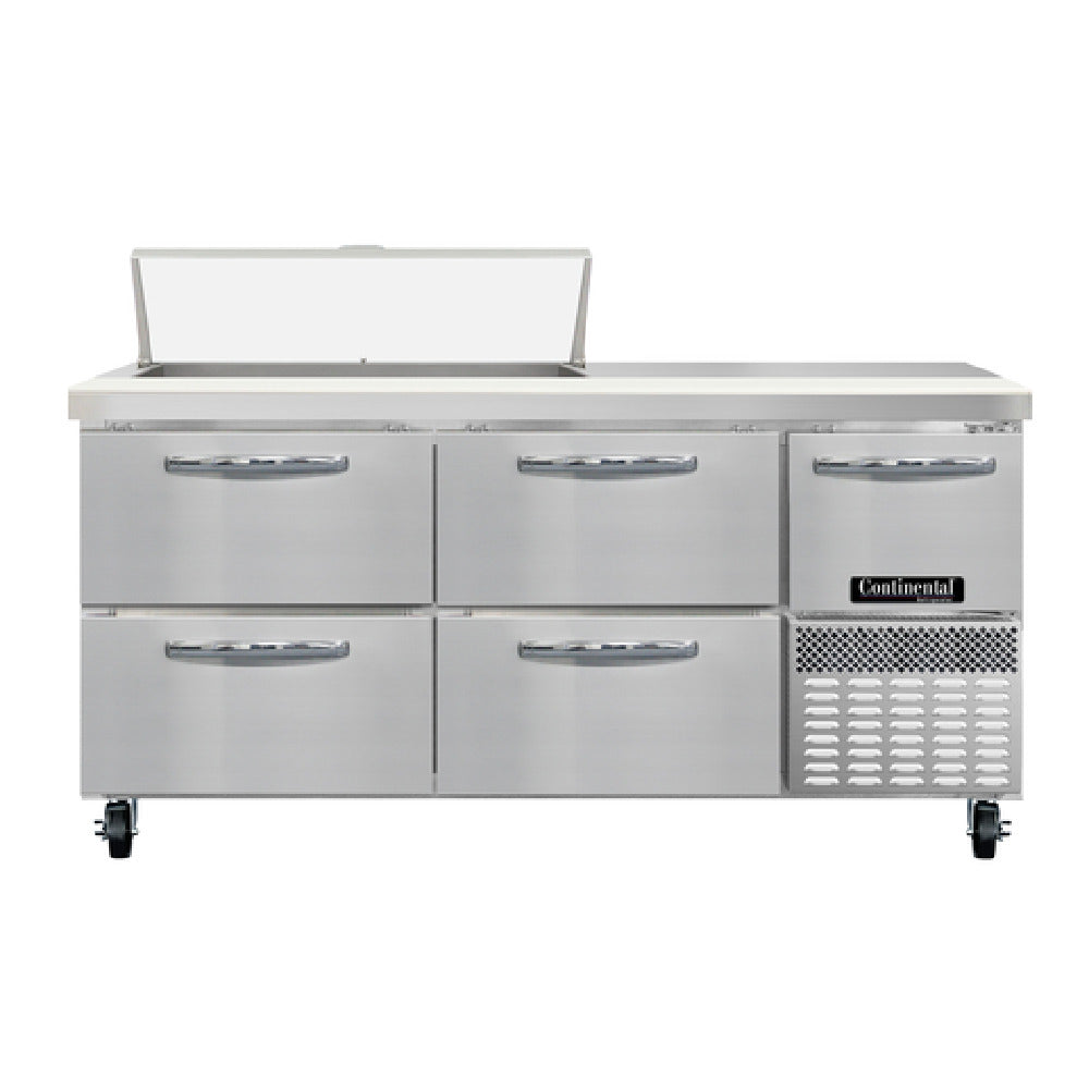 Continental Refrigerator RA68N10-D Refrigerated Base Sandwich Unit 68"W 300 Series Stainless Steel Top With (10) 1/6 Size X 4" Deep Pans