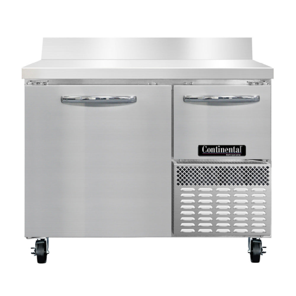 Continental Refrigerator RA43NBS Refrigerated Base Worktop Unit 43"W 300 Series Stainless Steel Work Top With 6"H Backsplash