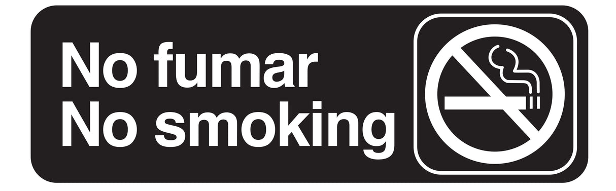 This bilingual sign features “No fumar No smoking” beside a no smoking symbol. The No Smoking Sign clearly indicates that smoking is not allowed in both English and Spanish.