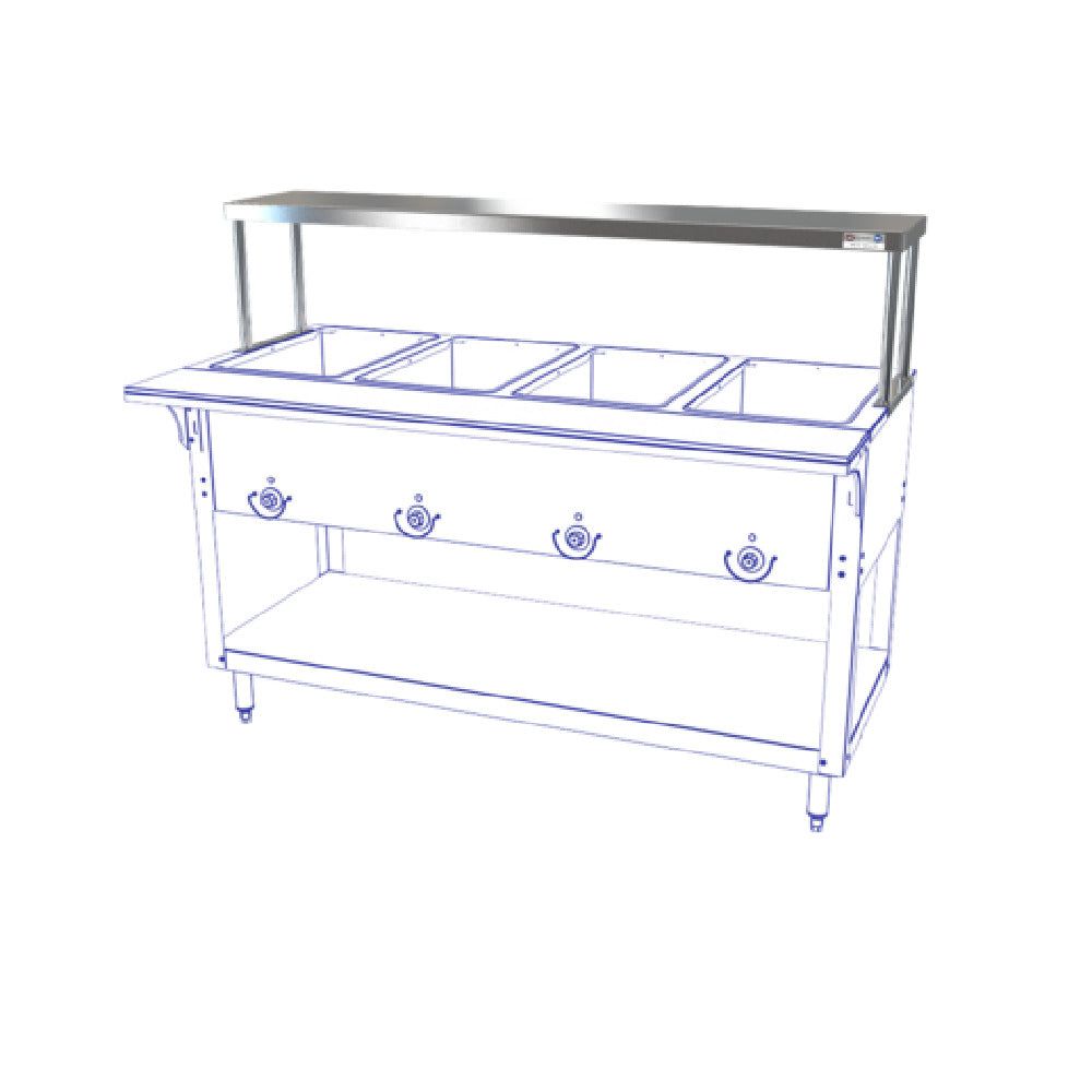 NBR Equipment HT-4-SOS Single Overshelf Fits Hot Food Tables With (4) Wells 58-3/8"W X 12" Deep Top Shelf