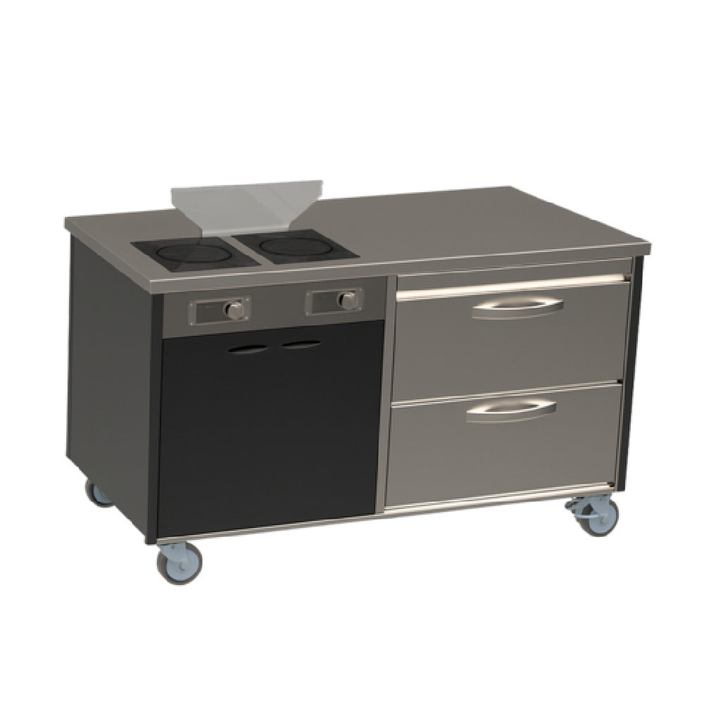 Spring USA MCS3364 - Mobile Culinary Station, 64"W X 33"D X 47.65"H, Welded 430 Stainless Steel Cabinet With Black Laminated Panels