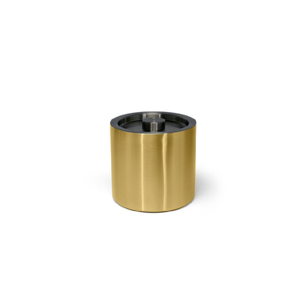 FOH RIB033GOS21 3qt Round Brushed Stainless Ice Bucket Matte Brass With Matte Black Lid