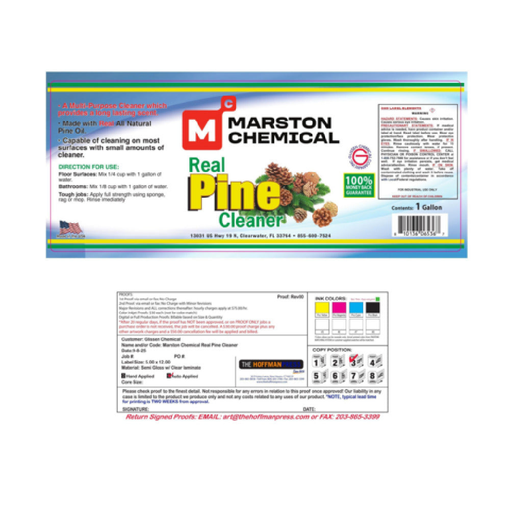 Marston Chemical 300186 Real Pine Cleaner 1 Gallon A Multi-purpose Cleaner Which Provides A Long Lasting Scent