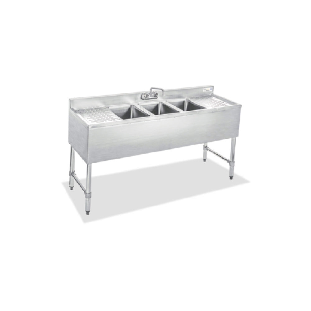 Steel Works Stainless SWBAR3B60-LR Three Compartment Underbar Sink 60" X 18-3/4" X 33"H