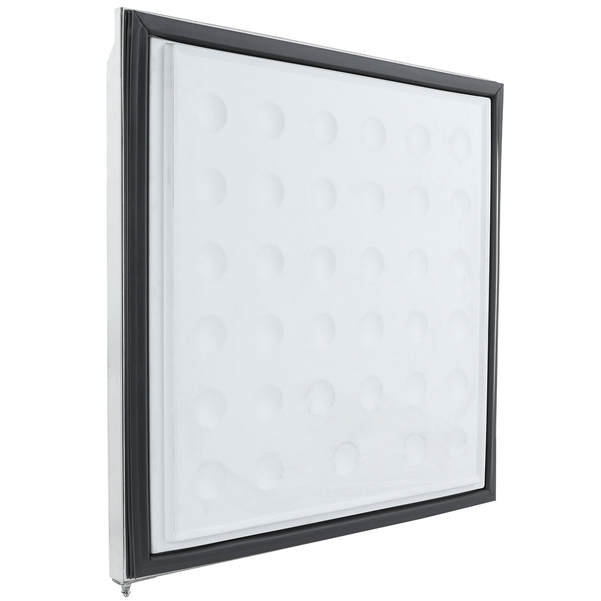 A square white air filter with a black frame, compatible with Empura Refrigeration units. The sealed edges and modern design suggest it is new and unused—ideal for use as an Empura Parts replacement for the Door (Right).