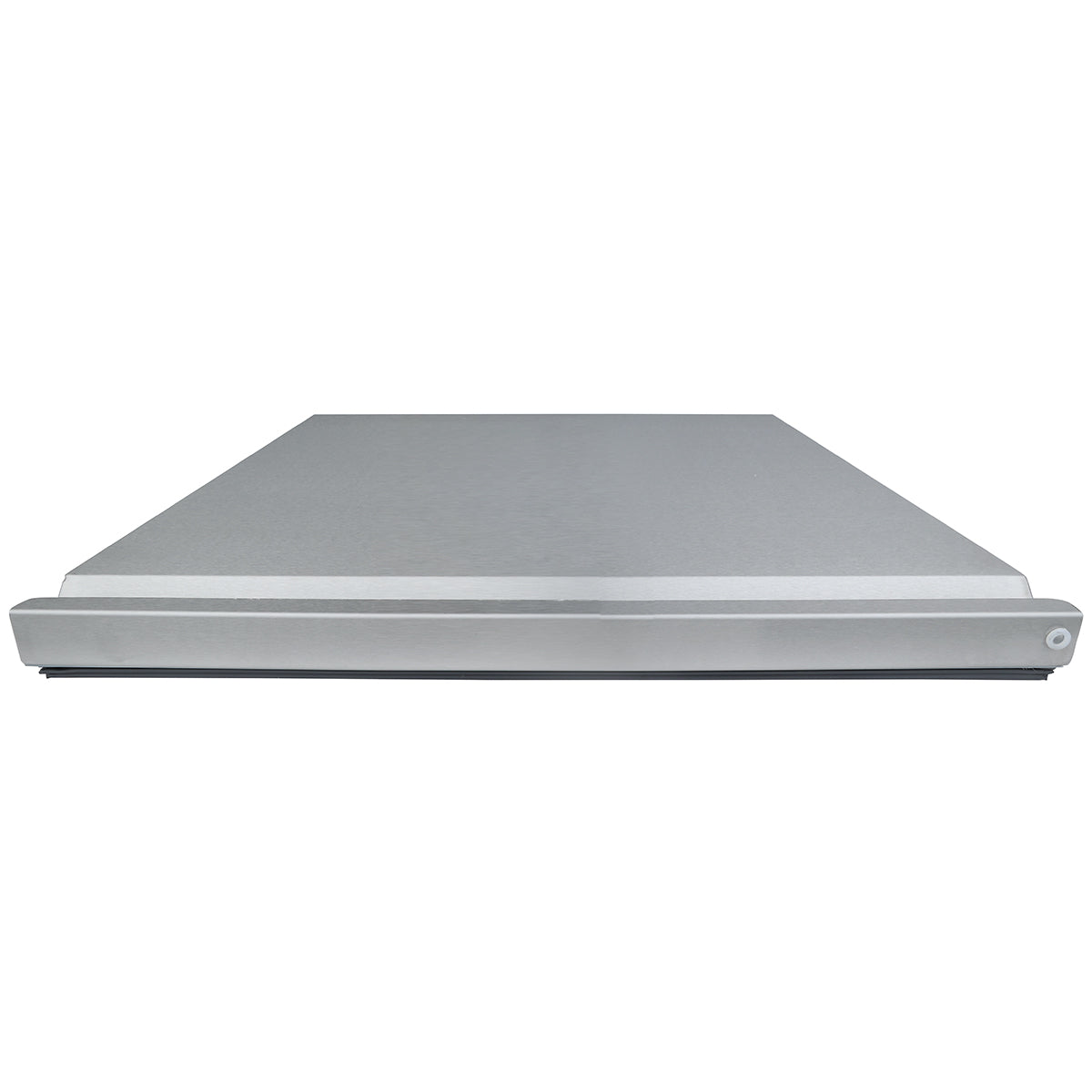 A stainless steel Empura Refrigeration appliance drawer viewed from the front, featuring a horizontal handle and a smooth, flat surface. The drawer has a modern, minimalist design with clean lines and a metallic finish.