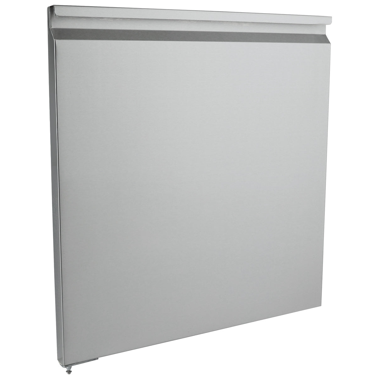 A rectangular, flat metal panel with a smooth, silver surface and a slight lip on the top edge. This Empura Refrigeration Door Left part stands upright against a white background, with no visible handles, patterns, or markings.