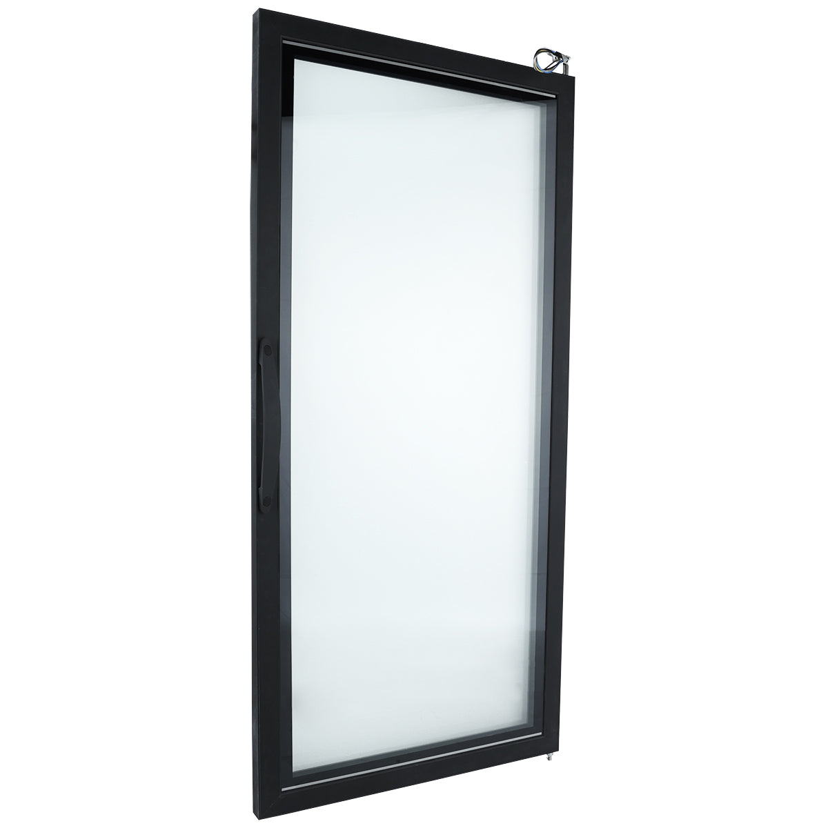 A single rectangular window with a black frame, slightly tilted backward. Similar to an Empura Refrigeration Door (Right), it features a handle on the left and a latch at the top right. The clear glass pane has no visible grid or decoration against a white background.