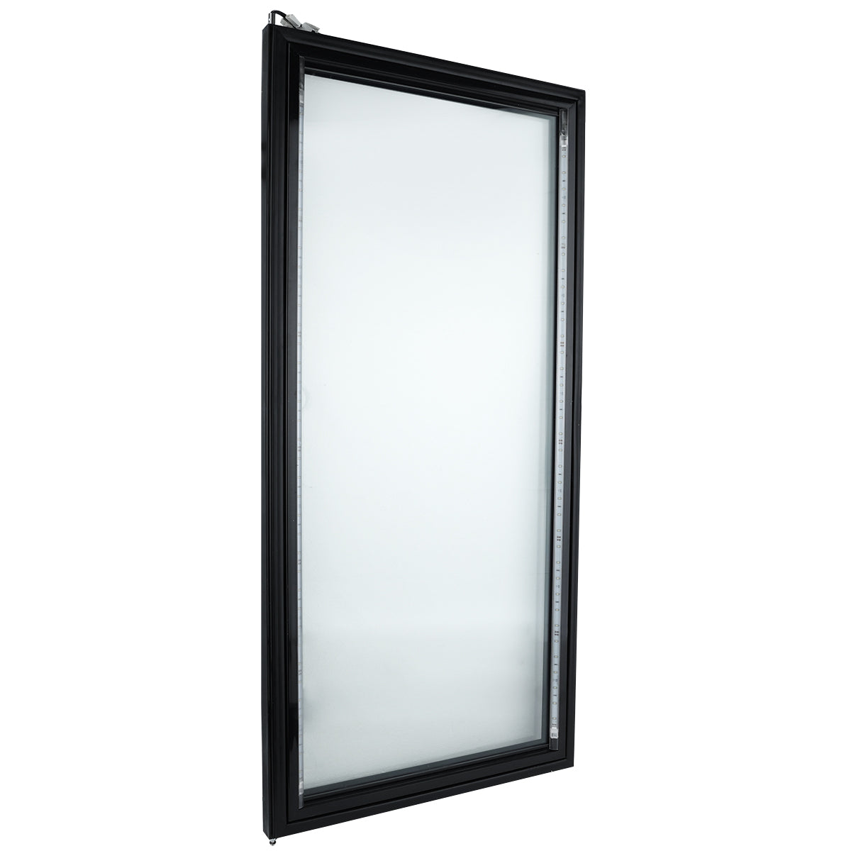 A single rectangular window with a black frame, slightly open at the top. The clear glass shows a slight reflection, and the plain white background highlights the window’s shape—similar in style to Empura Refrigeration units.