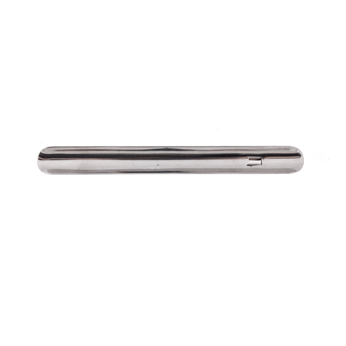 A long, slim deluxe table crumber made of stainless steel with a smooth, shiny surface and rounded ends. It features a small notch or slot near one end and is photographed against a white background.